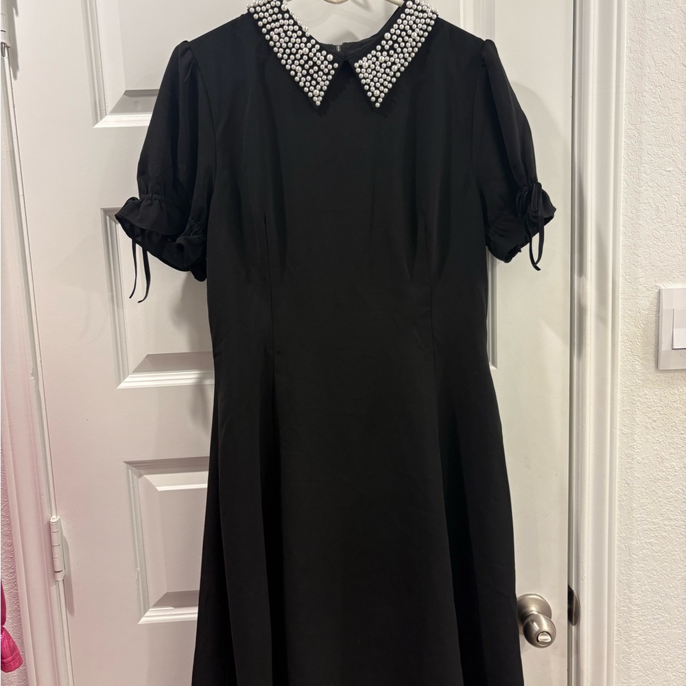 Ivy City Co Black Dress with Pearl Collar